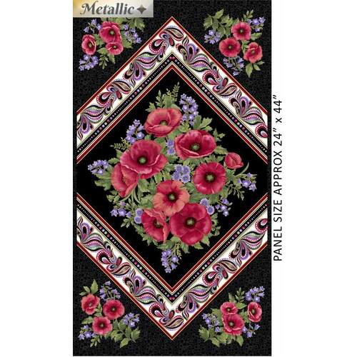 Amazing Poppies Poppy 24" Quilt Panel Black 6112