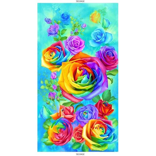 Fabric Remnant-Rainbow Rose Panel 59cm