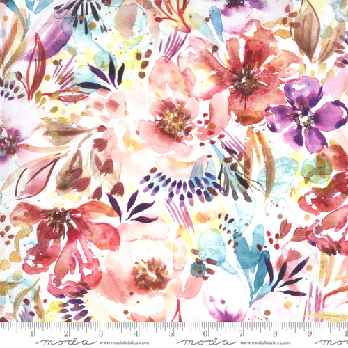 Fabric Remnant- Sunshine Soul Watercolour Floral 62cm