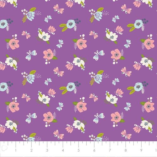 * SALE * Butterfly Floral Purple By the Metre