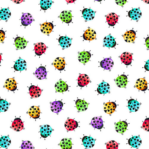 Fabric Remnant - Bugs Galore Lady Bugs White 98cm