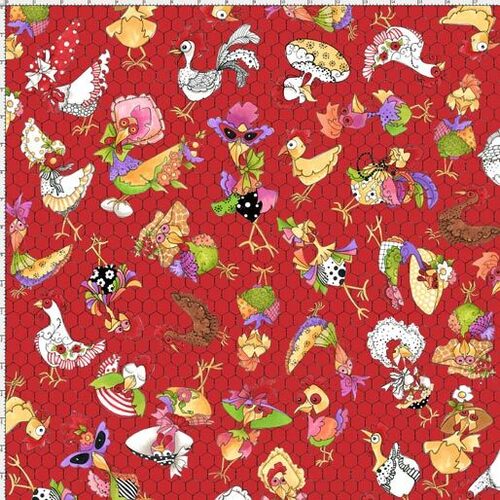 Fabric Remnant- Chicken Chique Toss Wire Red 49cm
