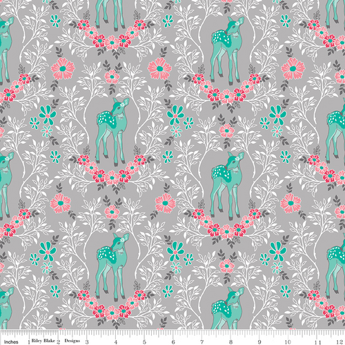 * SALE * Flora and Fawn Deer Grey By the Metre