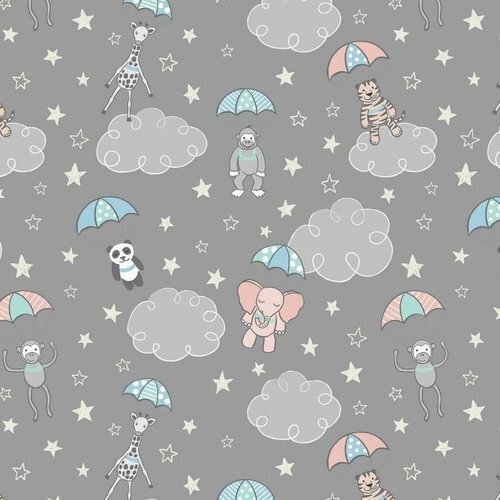 * SALE * Parachuting Animals Grey By the Metre