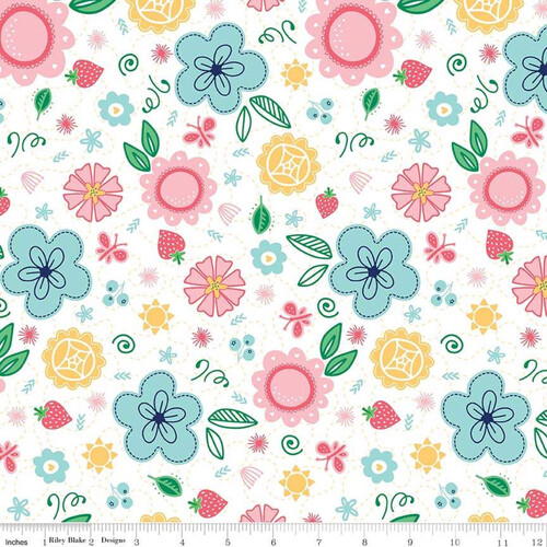 * SALE * Flutter and Shine Main Floral White By The Metre