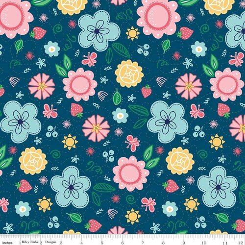 * SALE * Flutter and Shine Main Floral Navy By The Metre