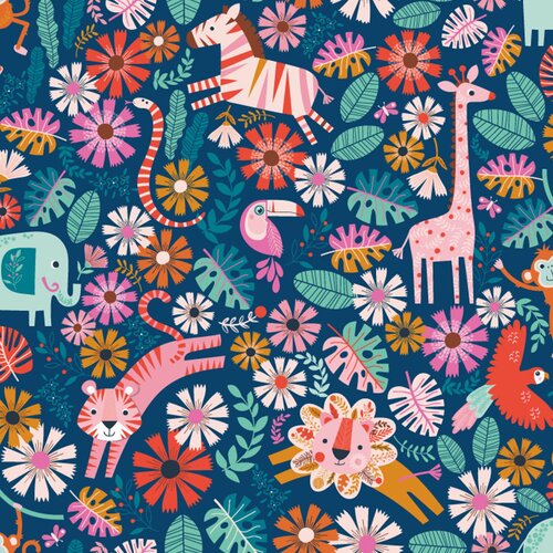 Dashwood Dandelion Jungle Animals Floral Blue D2092