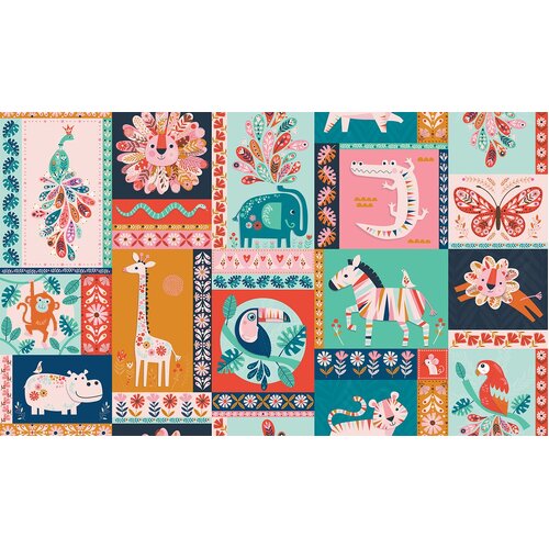 Dashwood Dandelion Jungle Animals Blocks 25" Panel D2090