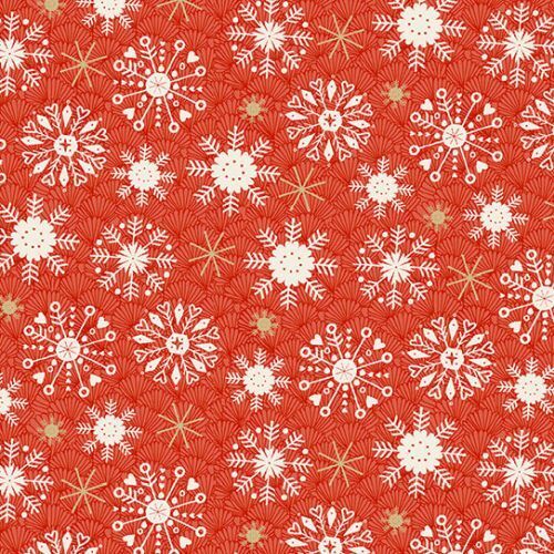 * SALE* Merry Christmas 2019 Snowflakes Red 2115R Per Metre