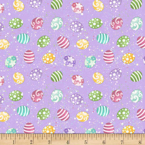 Fabric Remnant-Hoppy Easter Mini Tossed Eggs Purple 66cm