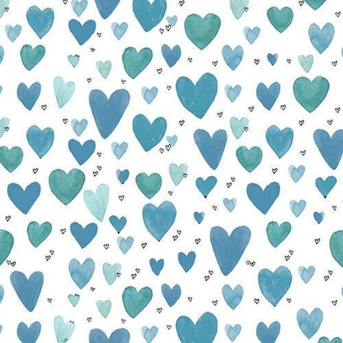 Fabric Remnant - Playful Hearts Teal 49cm