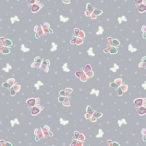 Fabric Remnant -Fairy Nights Glow Butterfly Grey 70cm