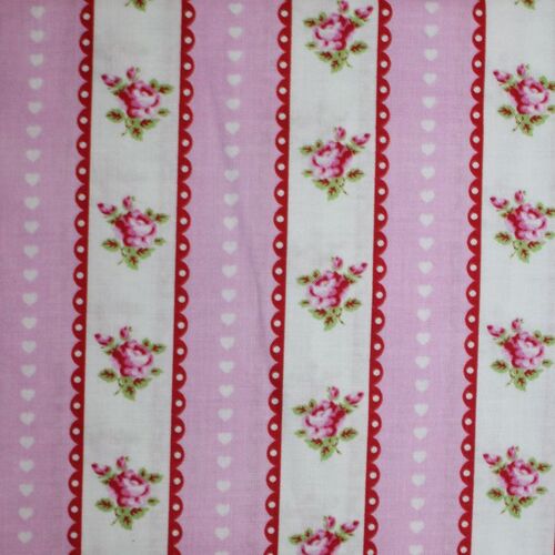 Fabric Remnant -OOP Valentine Rose Tanya Whelan Stripe 50cm