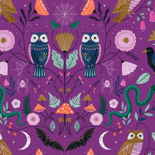 Dashwood Twilight Spooky Owls Crows Bats Purple D2184