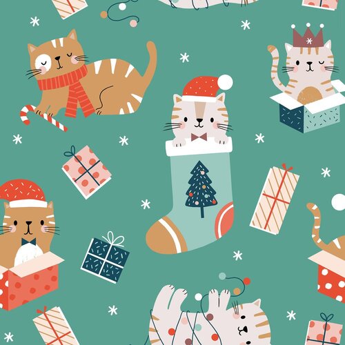 Dashwood Animal Crackers Christmas Cats Teal D2134