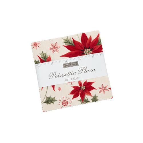 Moda Christmas Poinsettia Plaza Fabric 5" Charm Squares