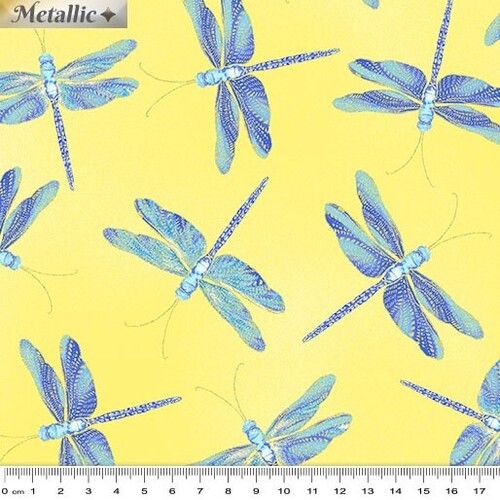 Fabric Remnant - Monlight Serenade Metallic Dragonflies 66cm