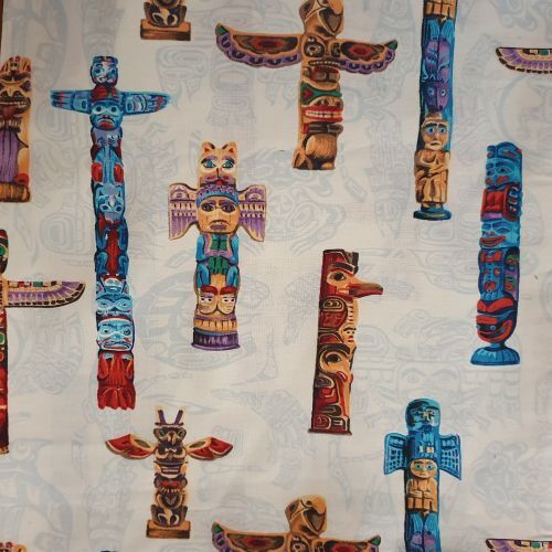 Fabric Remnant -RARE Tribal Totem Poles 75cm