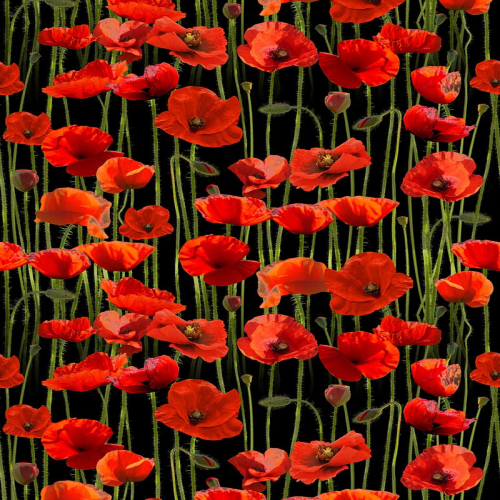Fabric Remnant - ANZAC Poppy Poppies Lest We Forget 34cm