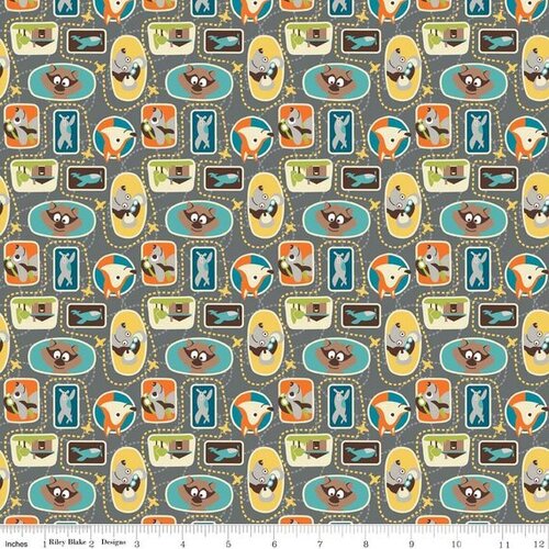 Fabric Remnant - Little Flyers Little Patches Grey 69cm