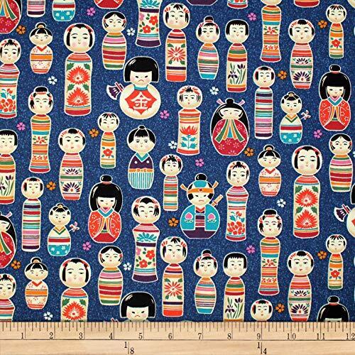 Fabric Remnant - Kyoto Garden Oriental Japanese Kokeshi Dolls 66cm