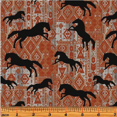 Fabric Remnant - Born to Run Horses Silhouette 66cm