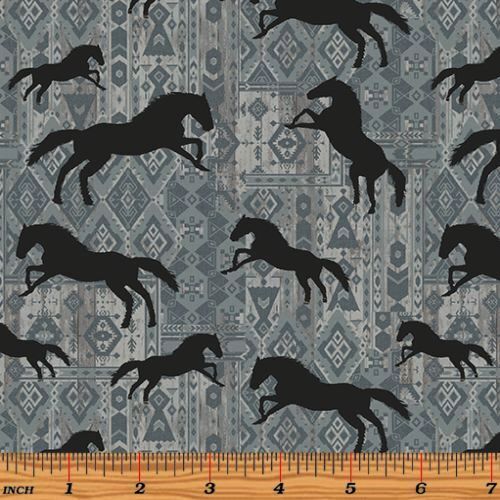 Fabric Remnant - Born to Run Horses Silhouette 85cm