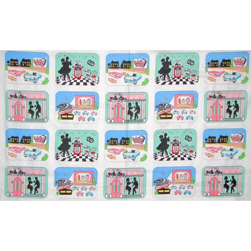 Going Steady Retro 50's Diner Rock n Roll Fabric Panel