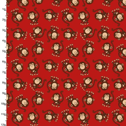 Fabric Remnant -Playful Cuties Flannel Monkeys 84cm