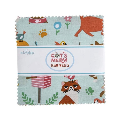 Cat's Meow Cat Novelty  5" Stacker Fabric Charm Squares