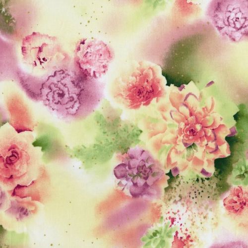 Fabric Remnant - 	 Oasis Serene Scene Floral Coral 90cm