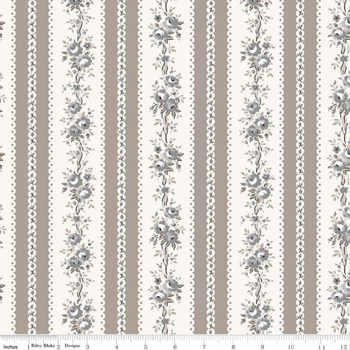 Fabric Remnant -Serenity Floral Stripe 75cm