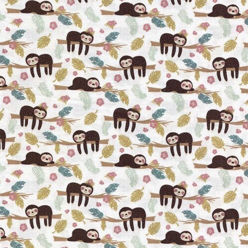Fabric Remnant -Jolly Jungle Sloths Sleeping 70cm