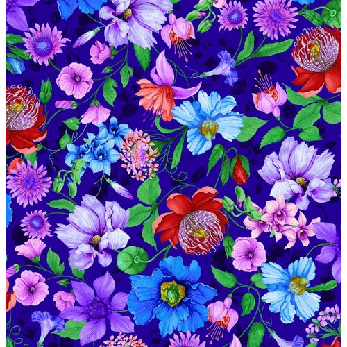 Fabric Remnant - Fairy Fantasy Floral Royal 67cm