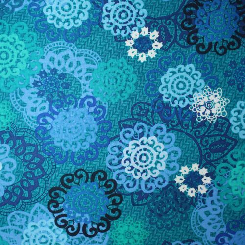 Fabric Remnant - OOP Palermo Medallions Blue 48cm