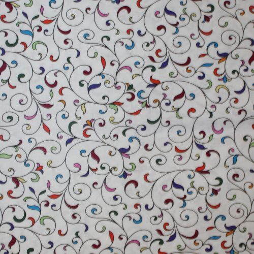 Fabric Remnant -OOP Black White Bright Scroll Multi 80cm
