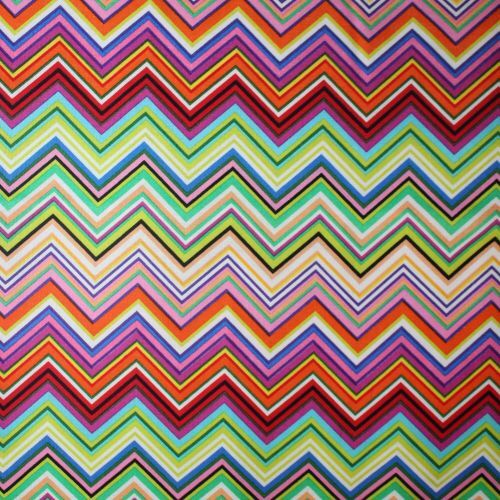 Fabric Remnant -OOP Black White Bright Chevron Multi 55cm