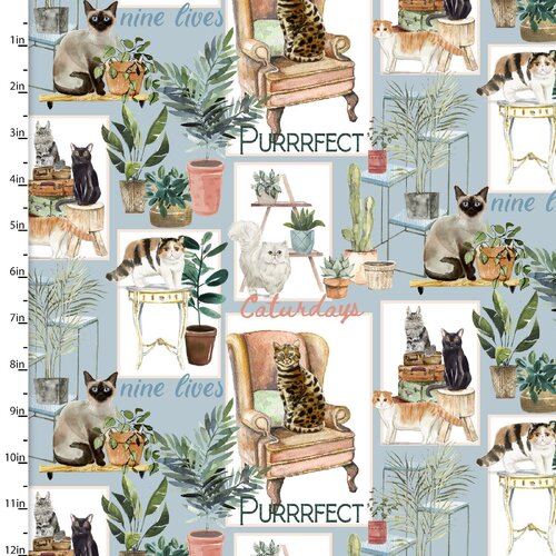 Fabric Remnant - Everyday is Caturday Purrfect Cat Patch 40cm