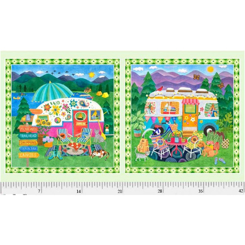 Wanderlust Caravan Camping Blocks Panel 4612 PA