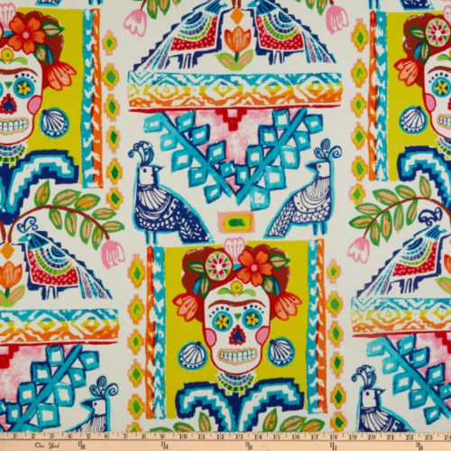 Fabric Remnant - Ikat De Polanco Folklorico Skulls 86cm