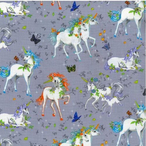 Fabric Remnant -Unicorns and Butterflies 48cm