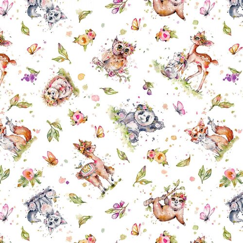 Fabric Remnant -	 Little Darlings Woodland Animal Toss 32cm