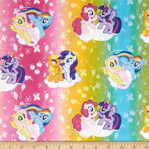 Fabric Remnant- OOP My Little Pony MLP Rainbow Ombre Toss 46cm