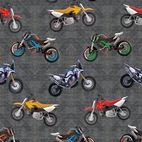 Fabric Remnant-Dirt Bikes Motorbikes Scattered 79cm