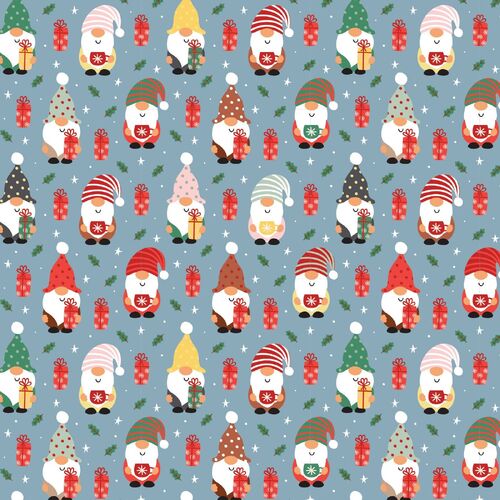 Fabric Remnant- Gnoel Christmas Gnomes Presents 61cm