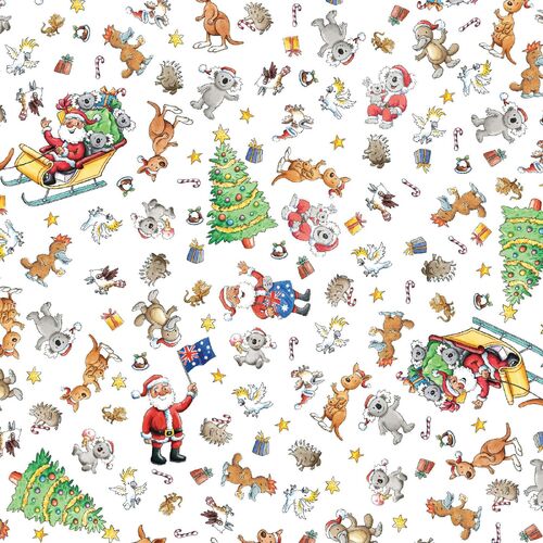 Fabric Remnant- Summertime Santa Aussie Animals Christmas 59cm