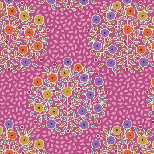 Tilda Pie In The Sky Confetti Floral Mustard Cerise  100484