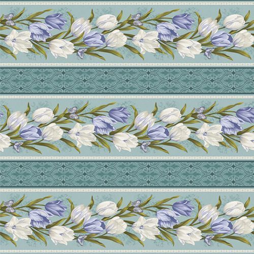 Fabric Remnant-  	Totally Tulips Stripe  58cm