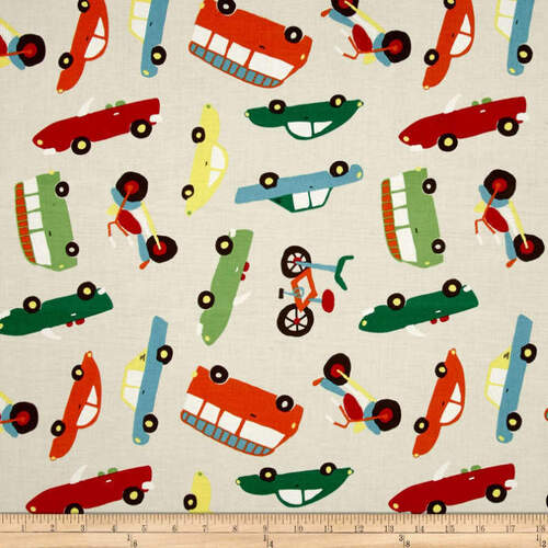 Fabric Remnant - Wheels 2 Transport Cars Bikes Buses 80cm