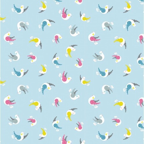 Meadow Birds Flutter Blue By the Metre